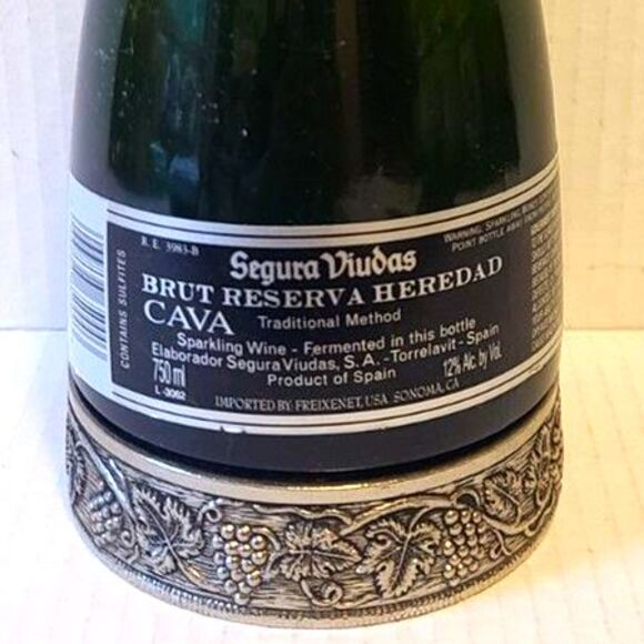 Pewter Crest & Base Segura Viudas Brut Reserva Heredad Cava Wine Bottle Empty - Picture 2 of 6